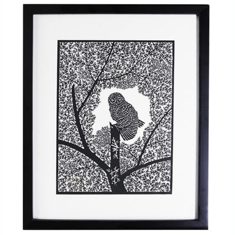 Owl in Tree framed PaperCut art FREE SHIPPING