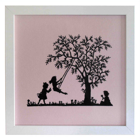 Tree Swing white framed PaperCut art